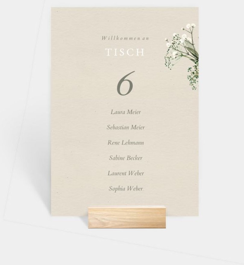 Gruppentischkarte Hochzeit Zarter Ausdruck