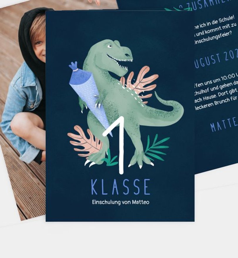 Einladungskarte Einschulung Tyrannosaurus