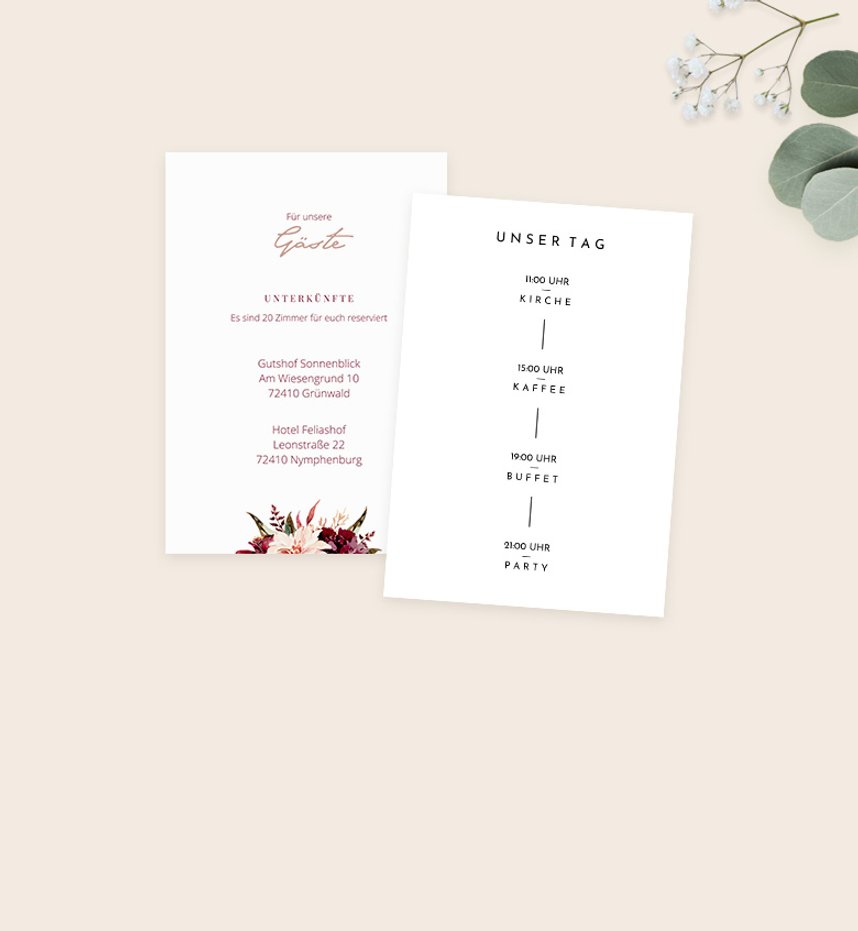 Hochzeit Einlegeblätter